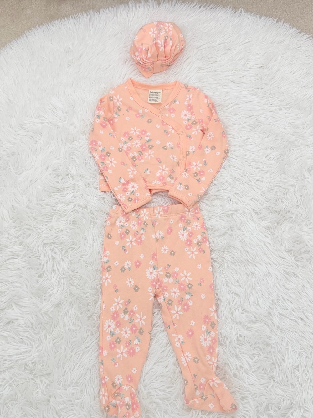 Love & Baby Peach Floral Baby Pajama Set with Green Pants - Picture 13 of 14